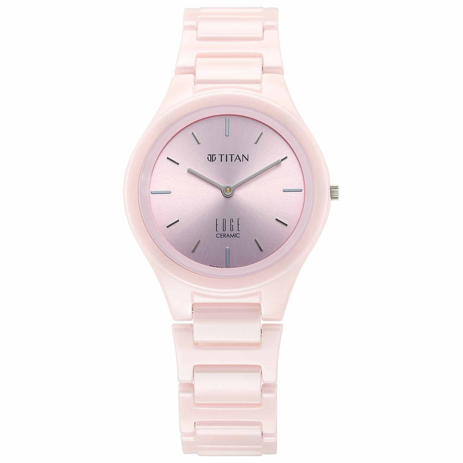 Titan Edge Pink Dial Ceramic Strap Analog Watch for Women