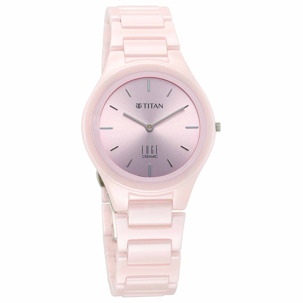 Titan Edge Pink Dial Ceramic Strap Analog Watch for Women