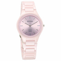 Titan Edge Pink Dial Ceramic Strap Analog Watch for Women