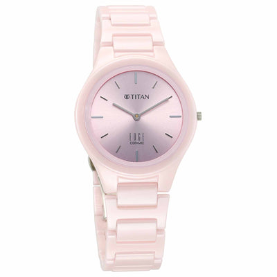 Titan Edge Pink Dial Ceramic Strap Analog Watch for Women