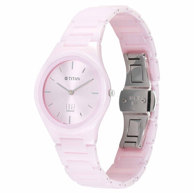 Titan Edge Pink Dial Ceramic Strap Analog Watch for Women