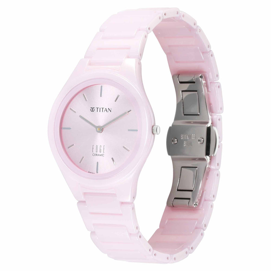 Titan Edge Pink Dial Ceramic Strap Analog Watch for Women