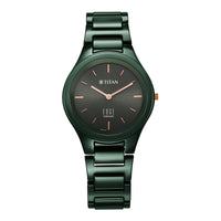 Titan Edge Ceramic Quartz in Glossy Green Dial Watch for Women