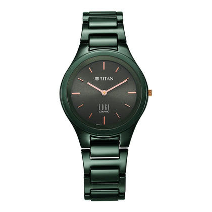 Titan Edge Ceramic Quartz in Glossy Green Dial Watch for Women