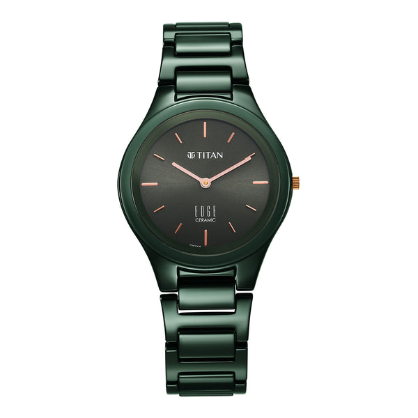 Titan Edge Ceramic Quartz in Glossy Green Dial Watch for Women