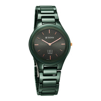 Titan Edge Ceramic Quartz in Glossy Green Dial Watch for Women