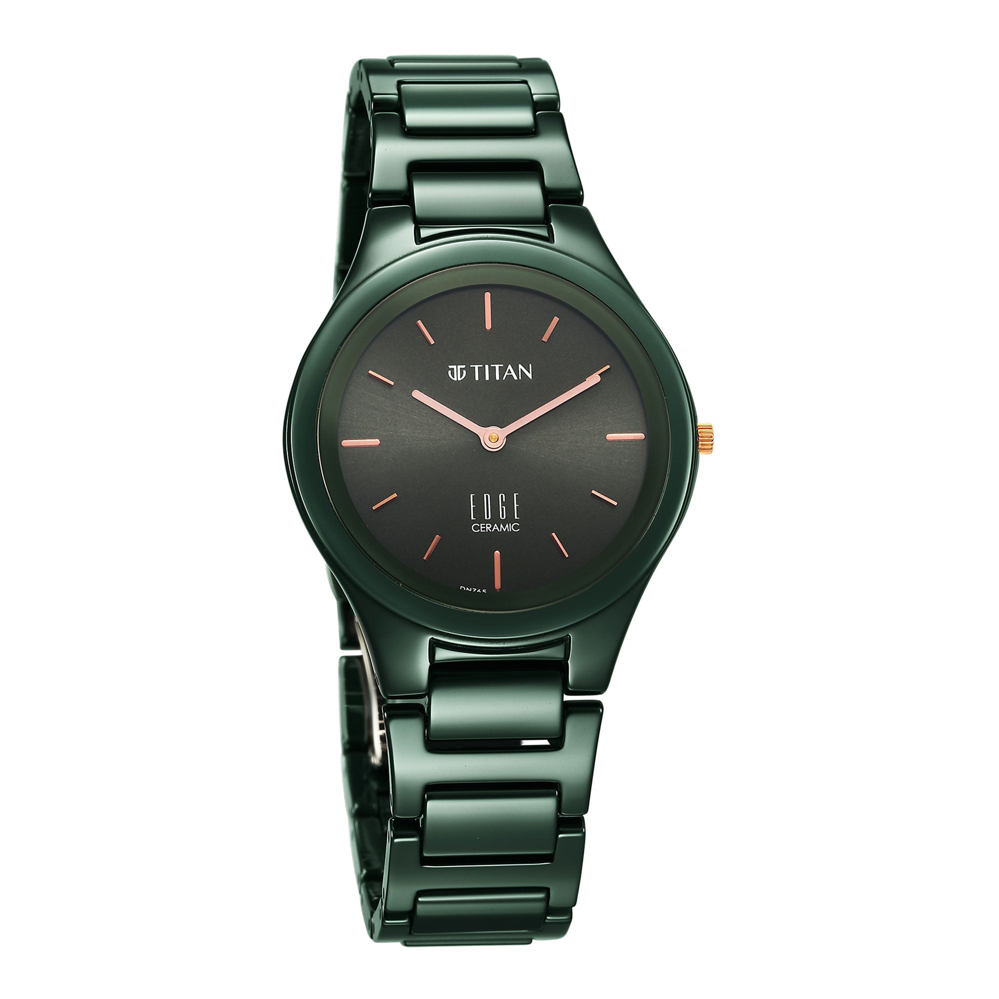 Titan Edge Ceramic Quartz in Glossy Green Dial Watch for Women