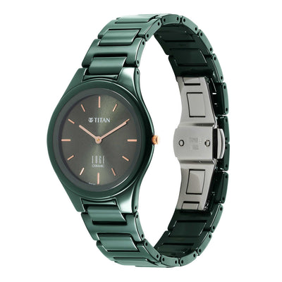 Titan Edge Ceramic Quartz in Glossy Green Dial Watch for Women