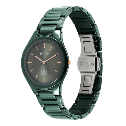 Titan Edge Ceramic Quartz in Glossy Green Dial Watch for Women