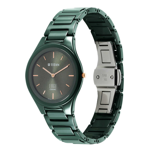 Titan Edge Ceramic Quartz in Glossy Green Dial Watch for Women