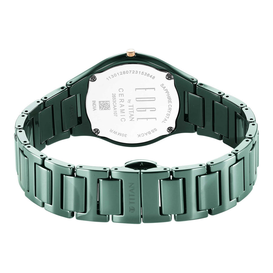 Titan Edge Ceramic Quartz in Glossy Green Dial Watch for Women