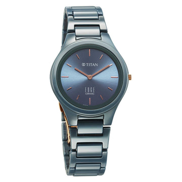 Titan Edge Ceramic Quartz Analog Blue Dial Ceramic Strap Watch For Women
