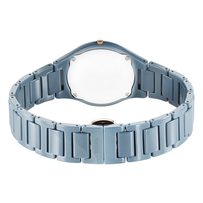 Titan Edge Ceramic Quartz Analog Blue Dial Ceramic Strap Watch For Women