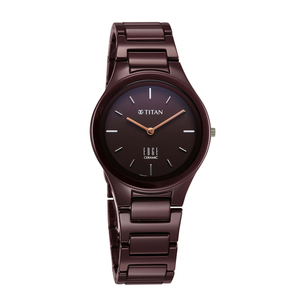 Titan Wine Ceramic Quartz Analog Maroon Dial Ceramic Strap Watch For Women