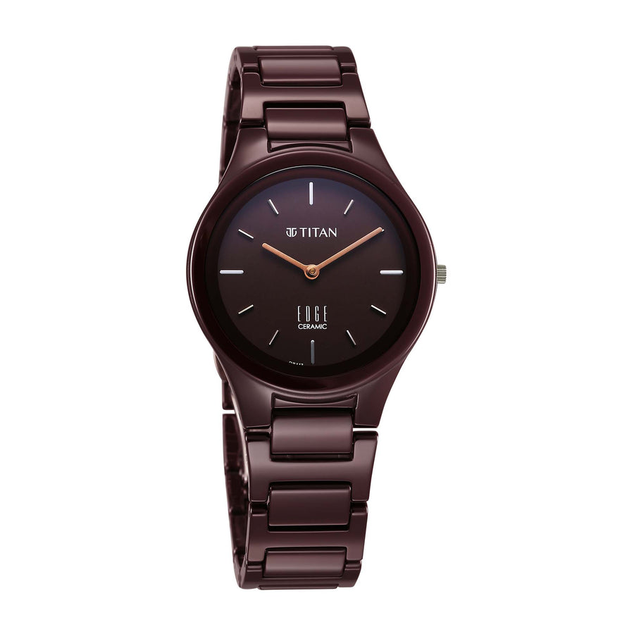 Titan Wine Ceramic Quartz Analog Maroon Dial Ceramic Strap Watch For Women