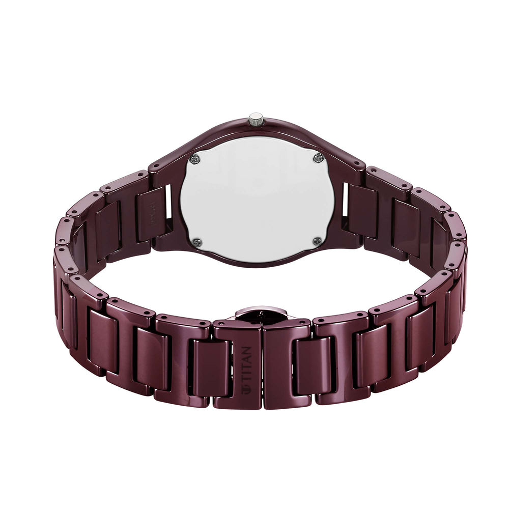 Titan Wine Ceramic Quartz Analog Maroon Dial Ceramic Strap Watch For Women