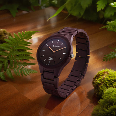 Titan Wine Ceramic Quartz Analog Maroon Dial Ceramic Strap Watch For Women