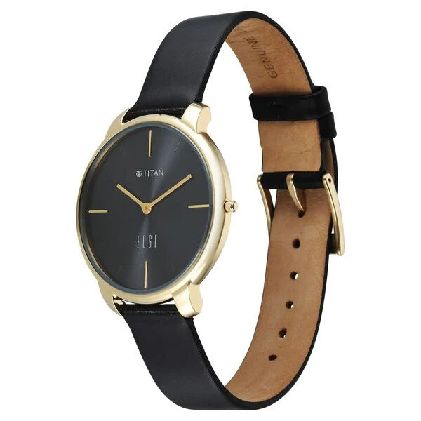 Titan Edge Black Dial Leather Strap Analog Watch for Women