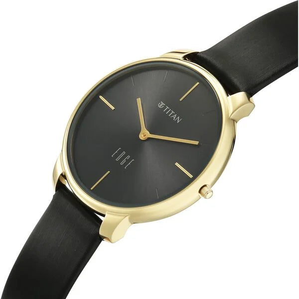 Titan Edge Black Dial Leather Strap Analog Watch for Women