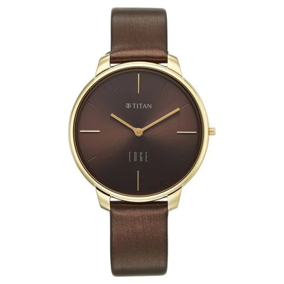 Titan Edge Brown Dial Leather Strap Analog Watch for Women
