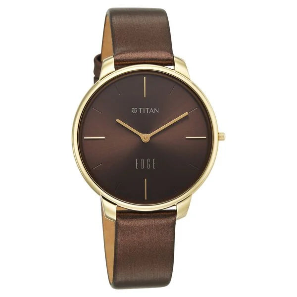 Titan Edge Brown Dial Leather Strap Analog Watch for Women
