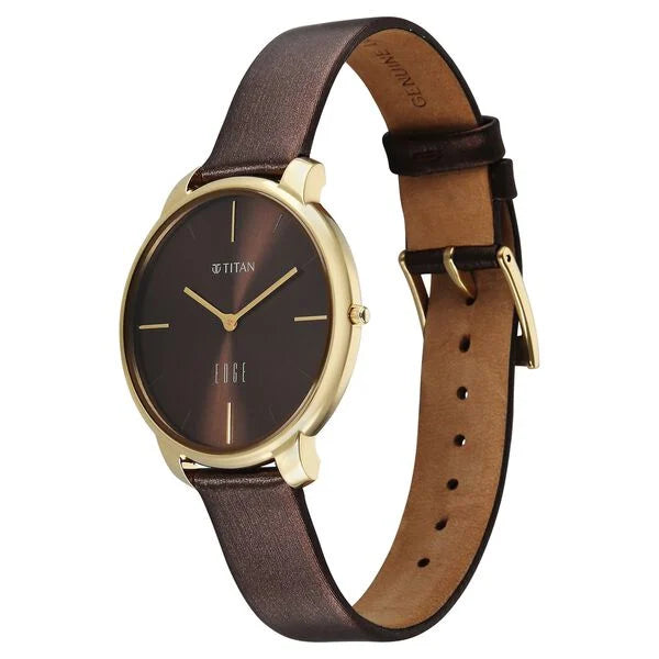 Titan Edge Brown Dial Leather Strap Analog Watch for Women