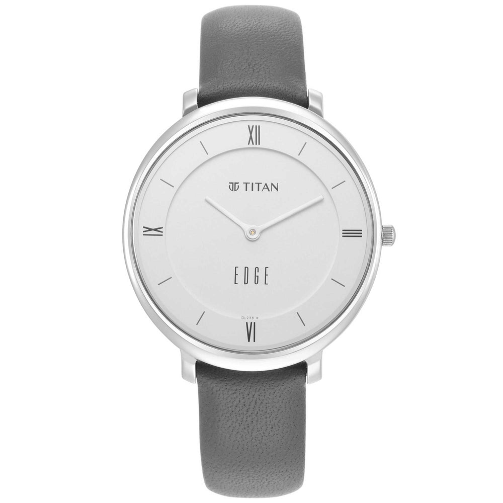 Titan Edge Quartz Analog Grey Dial Grey Leather Strap Watch For Women