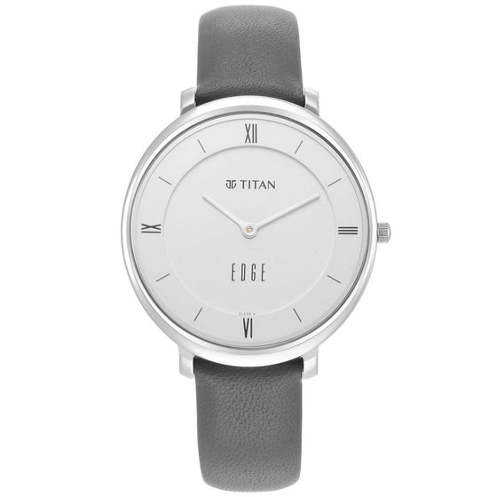 Titan Edge Quartz Analog Grey Dial Grey Leather Strap Watch For Women