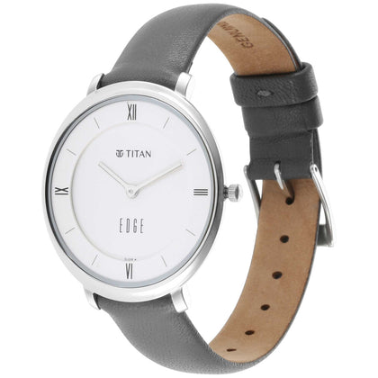 Titan Edge Quartz Analog Grey Dial Grey Leather Strap Watch For Women