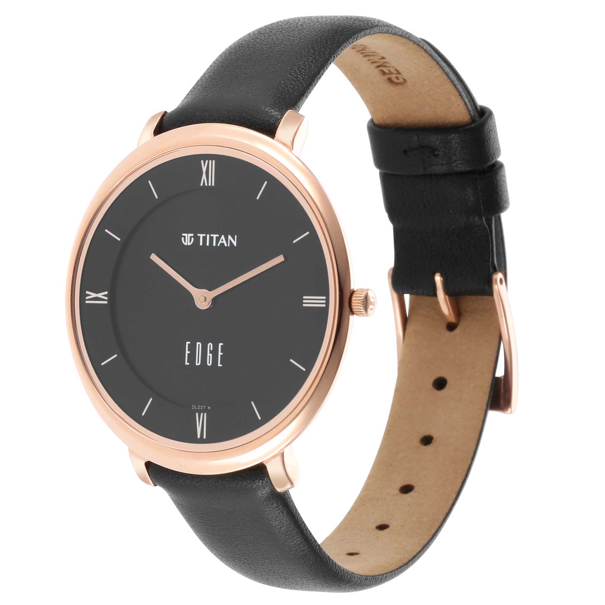 Titan Edge Black Dial Leather Strap Analog Watch for Women