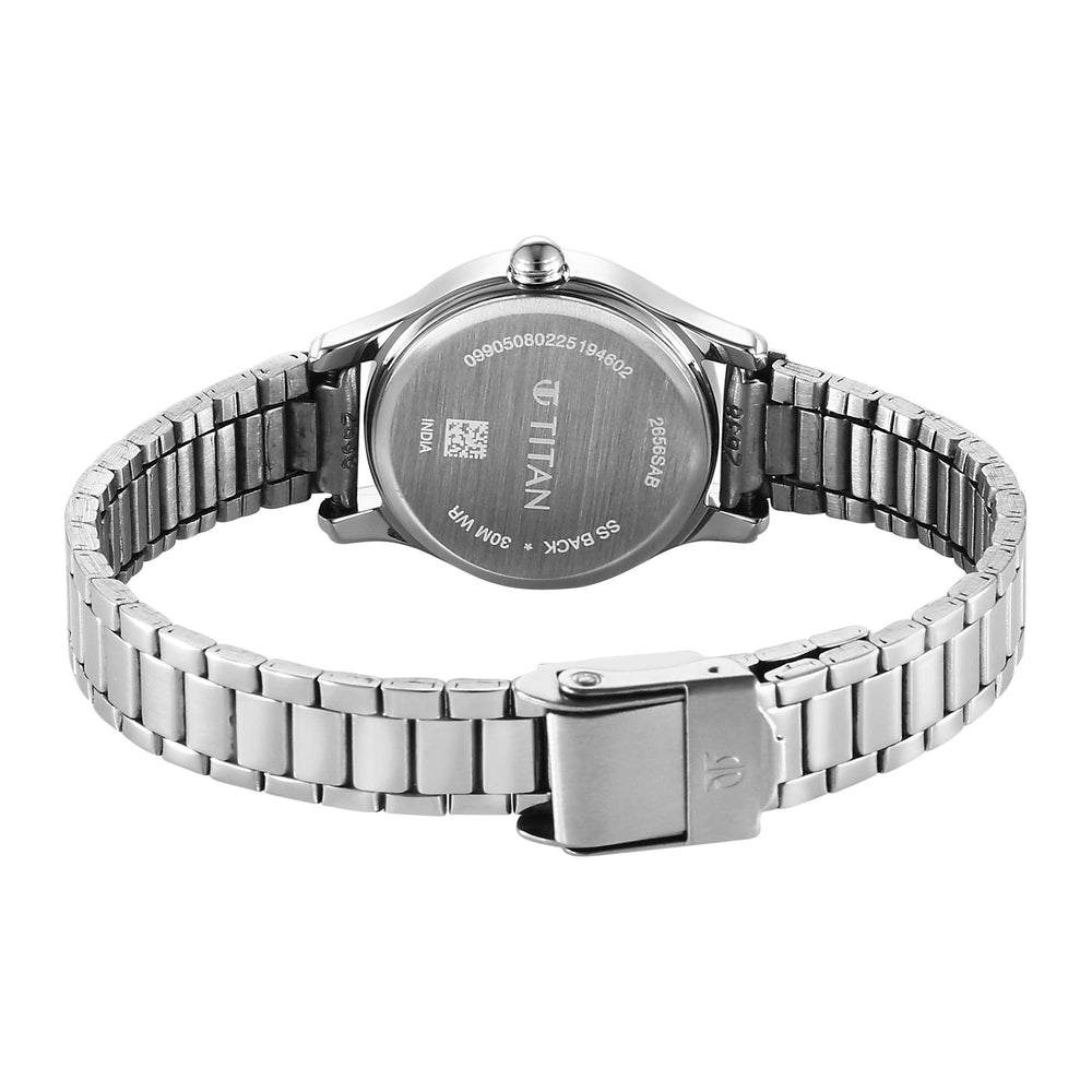 Titan Karishma Blue Dial Silver Stainless Steel Strap Analog with Day Date Watch for Women