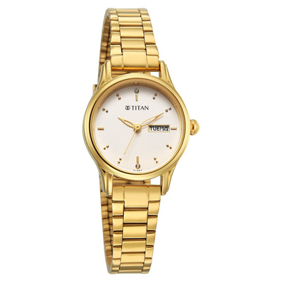 Titan Karishma Beige Dial Gold Stainless Steel Strap Analog Watch for Women