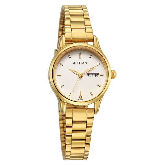 Titan Karishma Ladies Upg Beige Round Dial Stainless Steel Strap Watch For Women