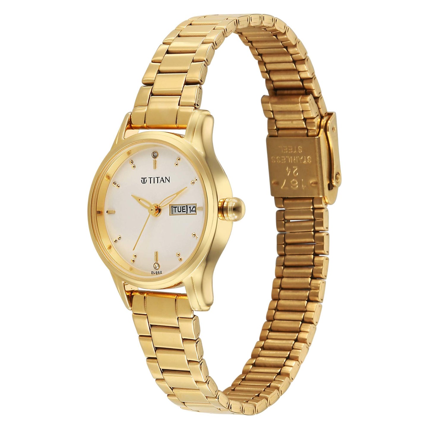 Titan Karishma Ladies Upg Beige Round Dial Stainless Steel Strap Watch For Women