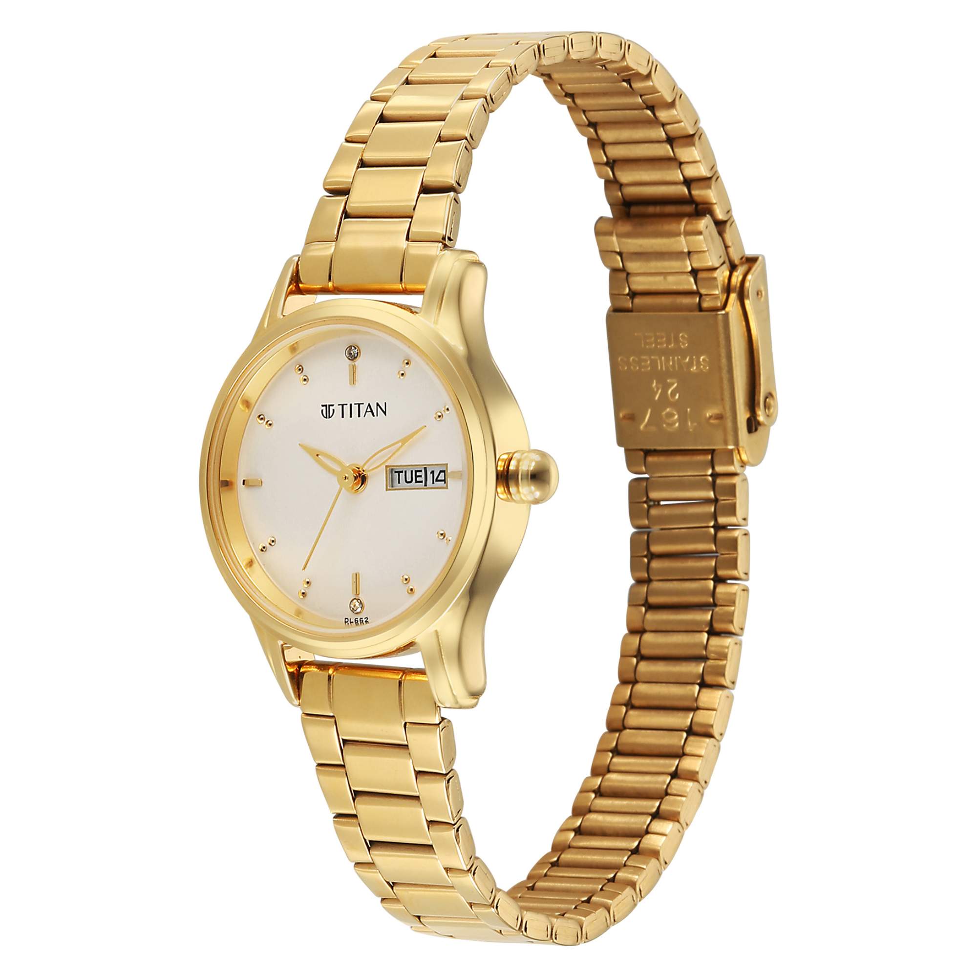Titan Karishma Ladies Upg Beige Round Dial Stainless Steel Strap Watch For Women