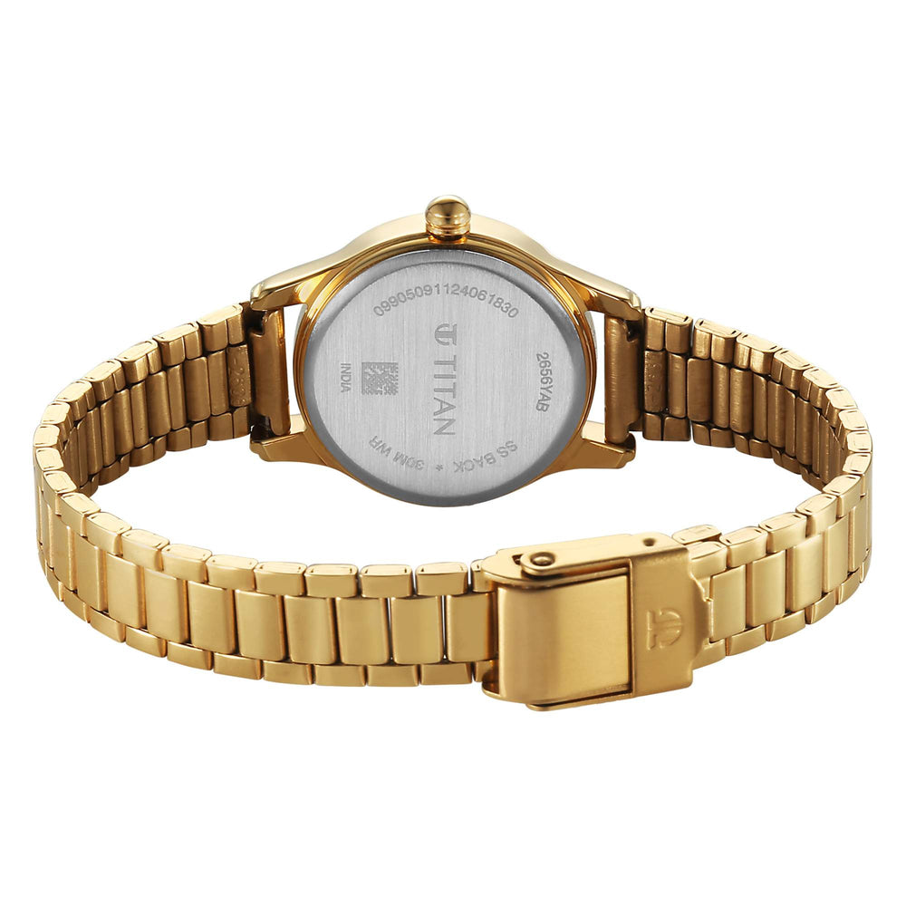 Titan Karishma Beige Dial Gold Stainless Steel Strap Analog Watch for Women