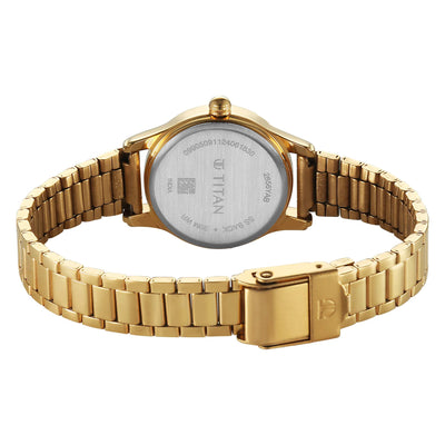 Titan Karishma Beige Dial Gold Stainless Steel Strap Analog Watch for Women