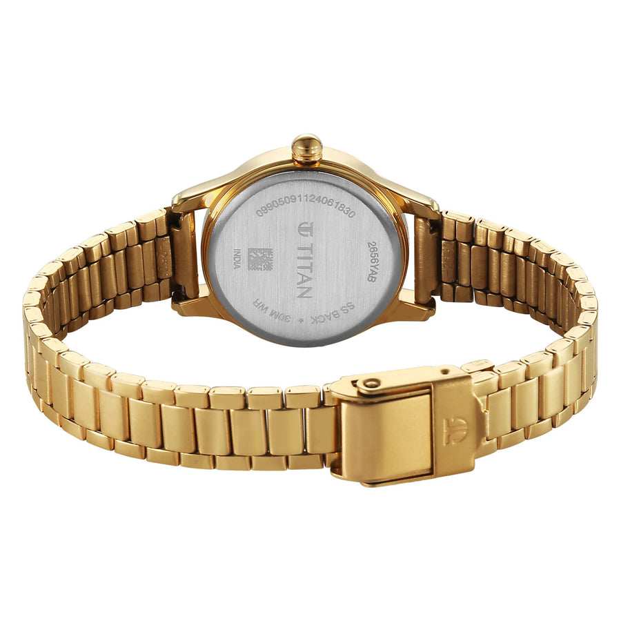 Titan Karishma Beige Dial Gold Stainless Steel Strap Analog Watch for Women