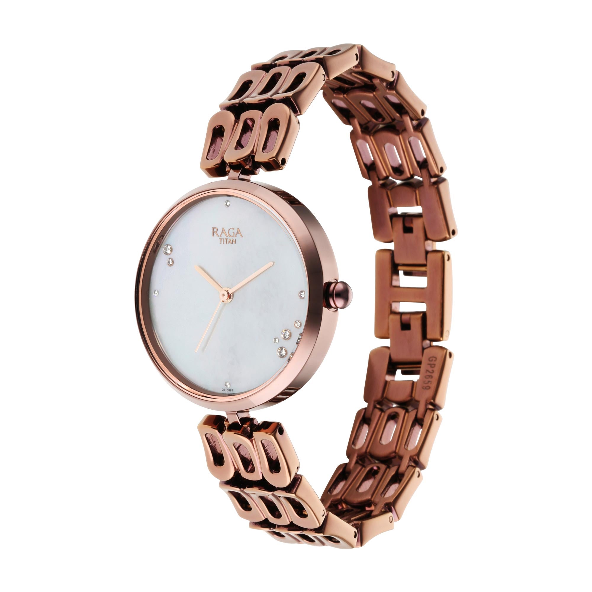 Titan Raga Mother of Pearl Dial Brown Metal Strap Analog Watch for Women