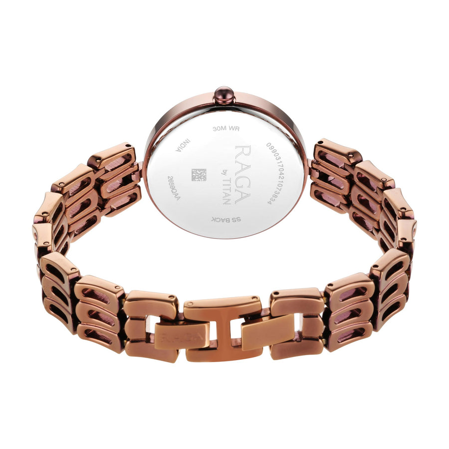Titan Raga Mother of Pearl Dial Brown Metal Strap Analog Watch for Women