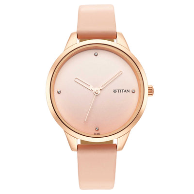 Titan Pastel Dreams Pink Dial Analog Leather Strap watch for Women
