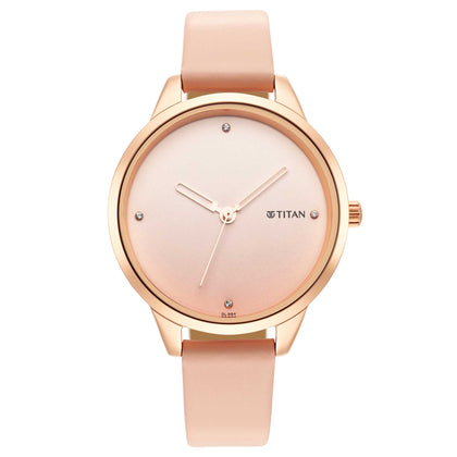 Titan Pastel Dreams Pink Dial Analog Leather Strap watch for Women