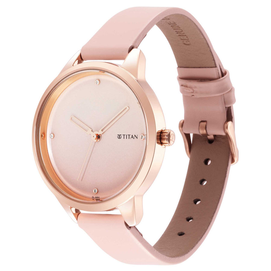 Titan Pastel Dreams Pink Dial Analog Leather Strap watch for Women