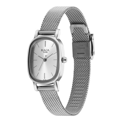Titan Raga Silver Oval Dial Stainless Steel Analog Watch for Women
