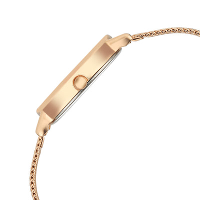 Titan Raga Champagne Rectangle Dial Metal Strap Analog Watch for Women
