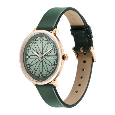 Titan Green Dial Leather Strap Analog Watch for Women