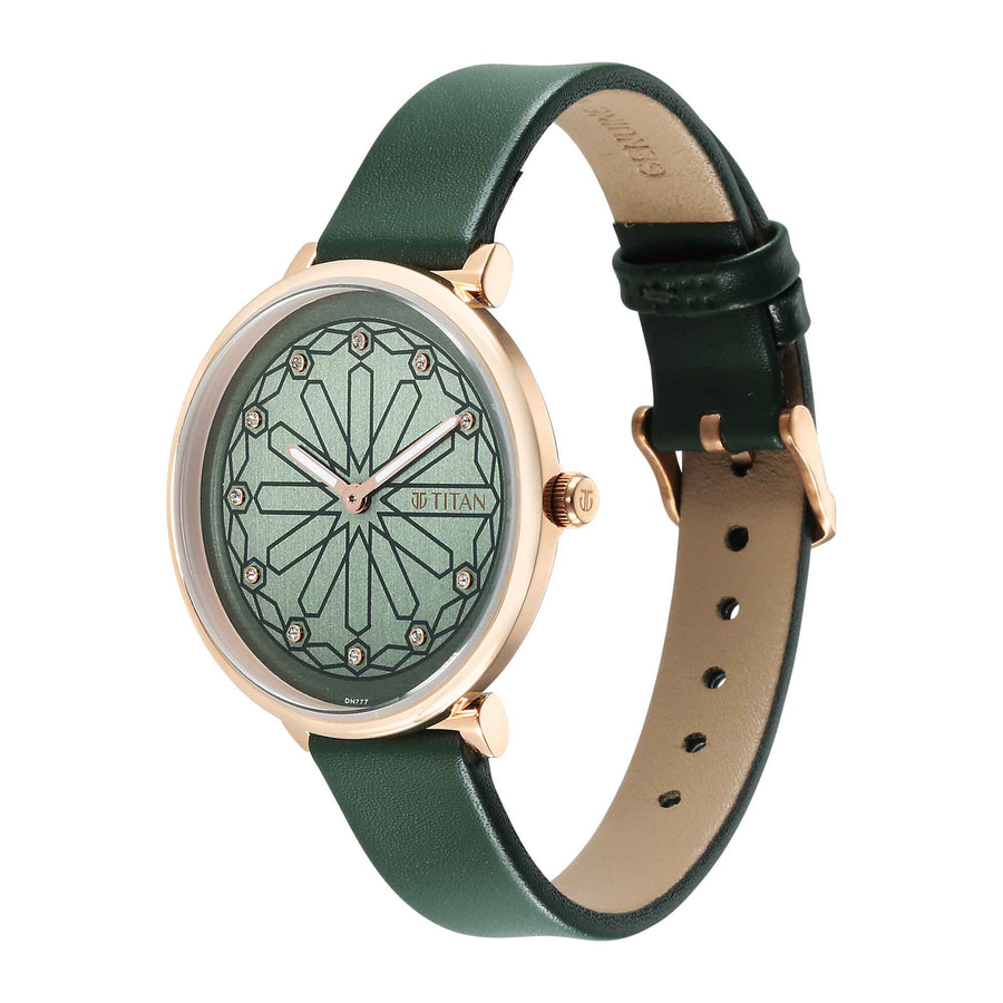 Titan Green Dial Leather Strap Analog Watch for Women