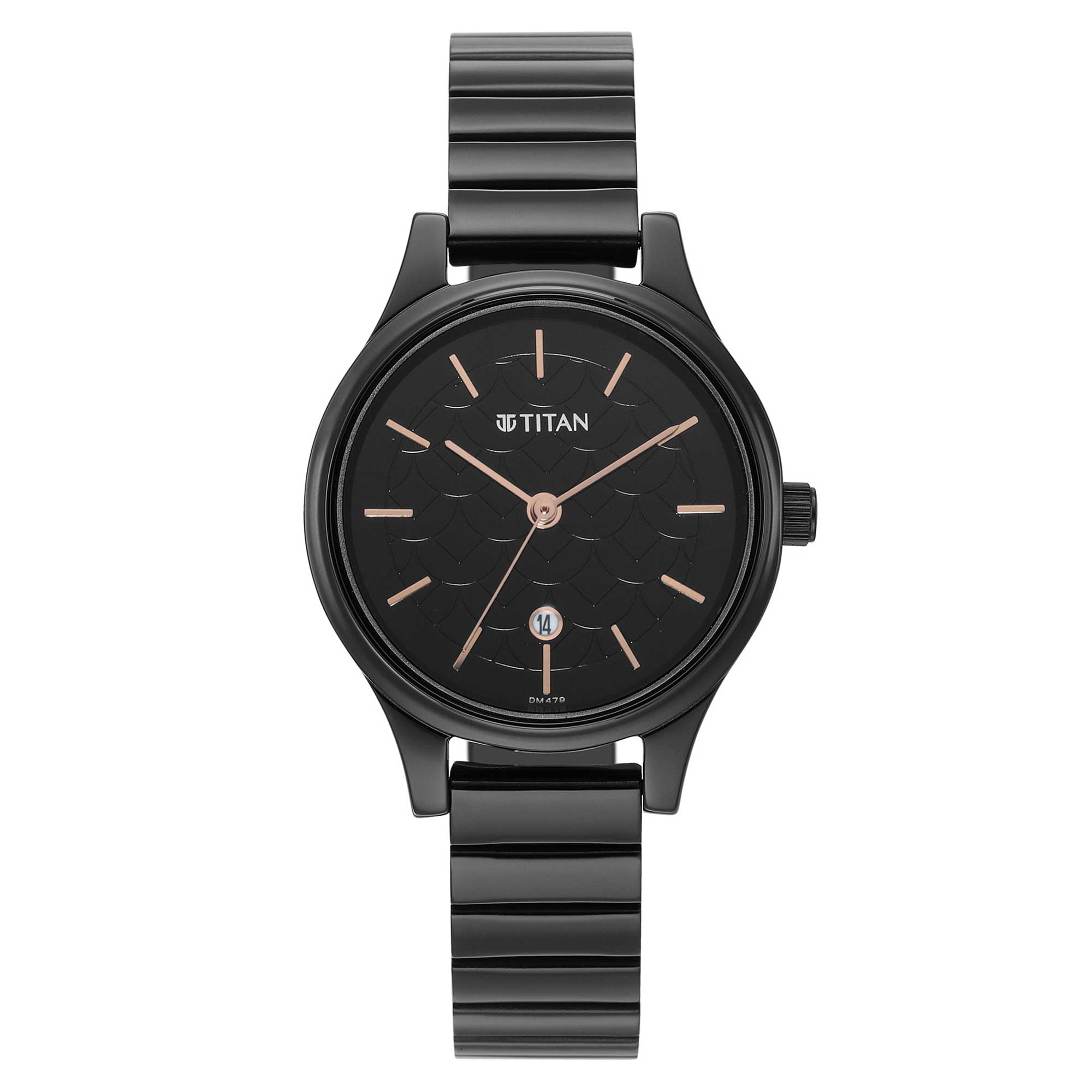 Titan Karishma Quartz Analog Black Round Dial Black Stainless Steel Strap Watch For Women