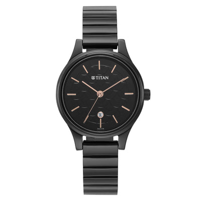 Titan Karishma Quartz Analog Black Round Dial Black Stainless Steel Strap Watch For Women