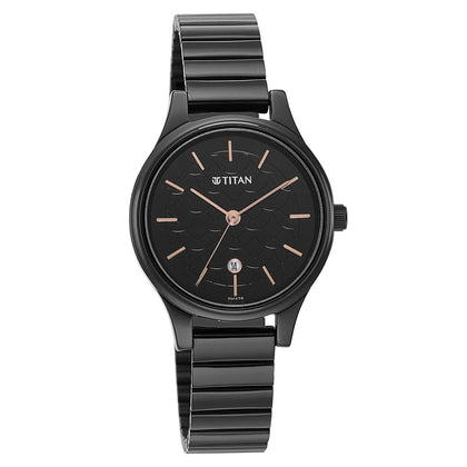 Titan Karishma Quartz Analog Black Round Dial Black Stainless Steel Strap Watch For Women